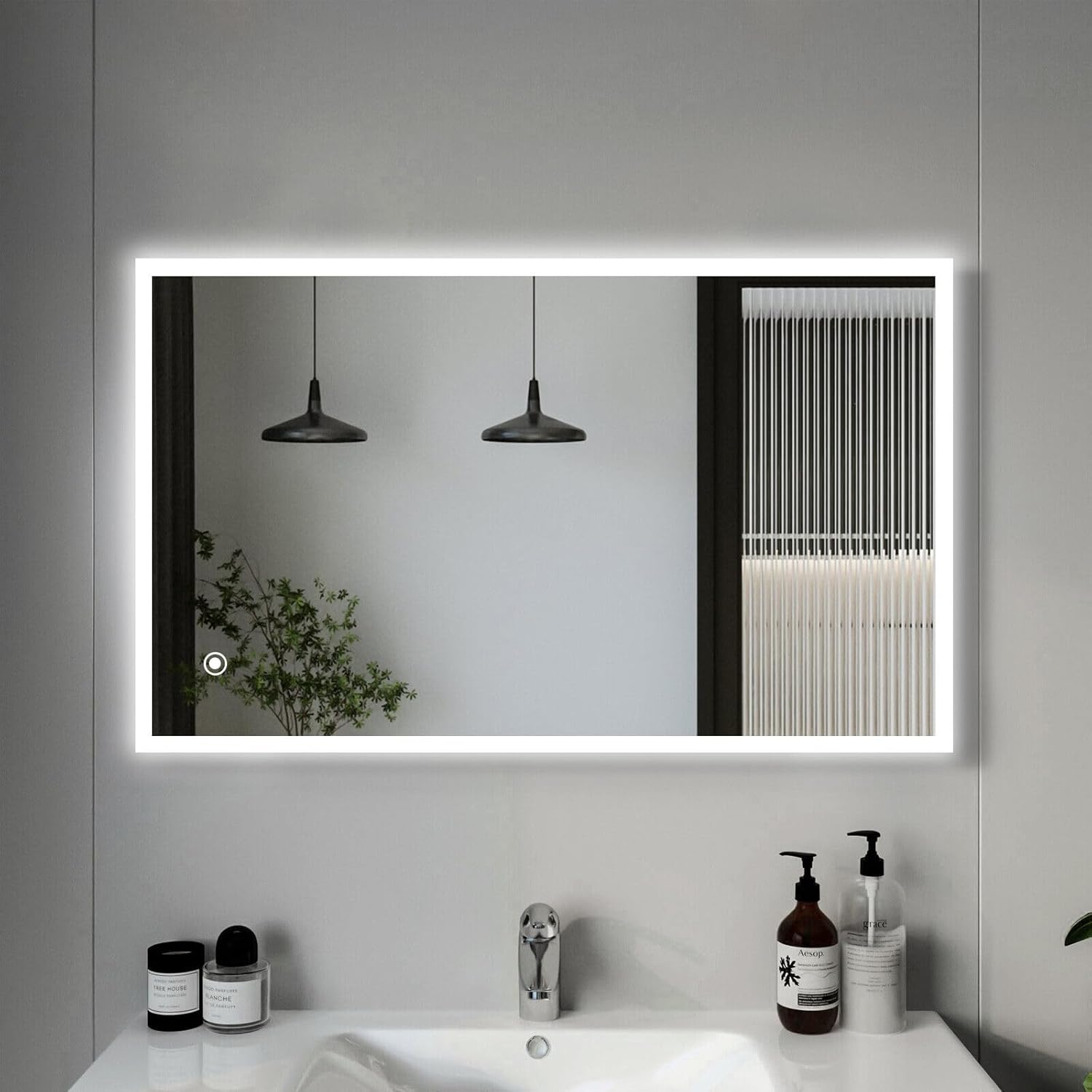 Youyijia LED bathroom Mirror with Lighting, 70 x 50 cm, Wall Mirror, Bathroom Mirror, Cool White, 6000 K, Energy-Saving Light Mirror - Carlat