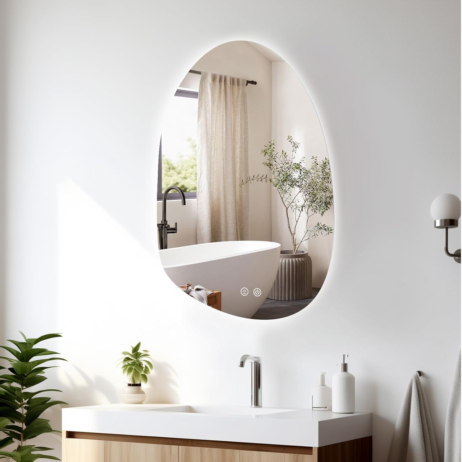 Youyijia LED bathroom Mirror with Lighting, 70 x 50 cm, Wall Mirror, Bathroom Mirror, Cool White, 6000 K, Energy-Saving Light Mirror - Carlat