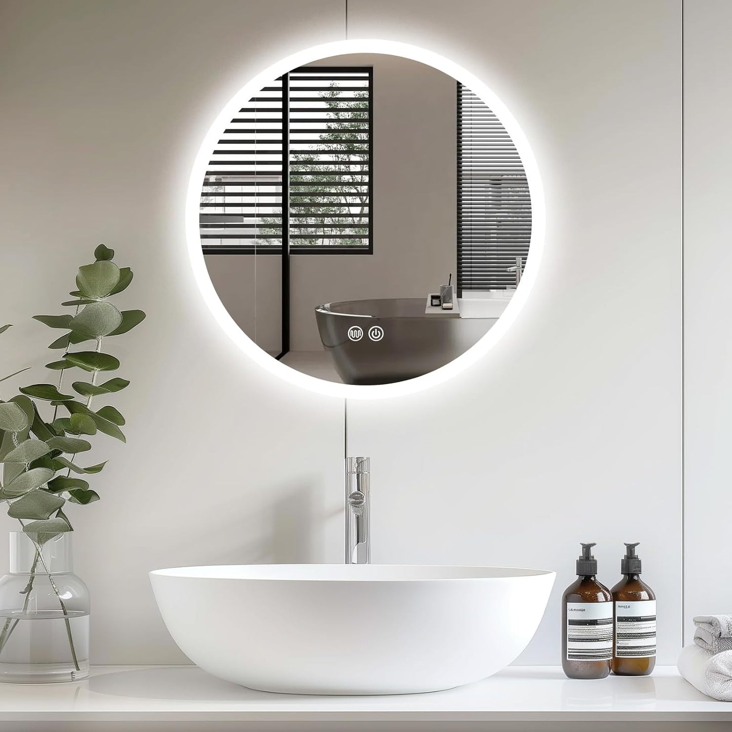 Youyijia LED bathroom Mirror with Lighting, 70 x 50 cm, Wall Mirror, Bathroom Mirror, Cool White, 6000 K, Energy-Saving Light Mirror - Carlat