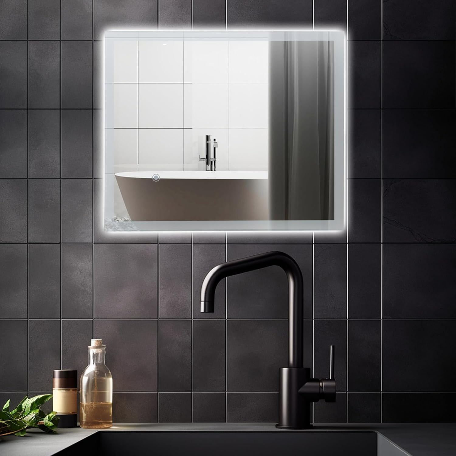 Youyijia LED bathroom Mirror with Lighting, 70 x 50 cm, Wall Mirror, Bathroom Mirror, Cool White, 6000 K, Energy-Saving Light Mirror - Carlat