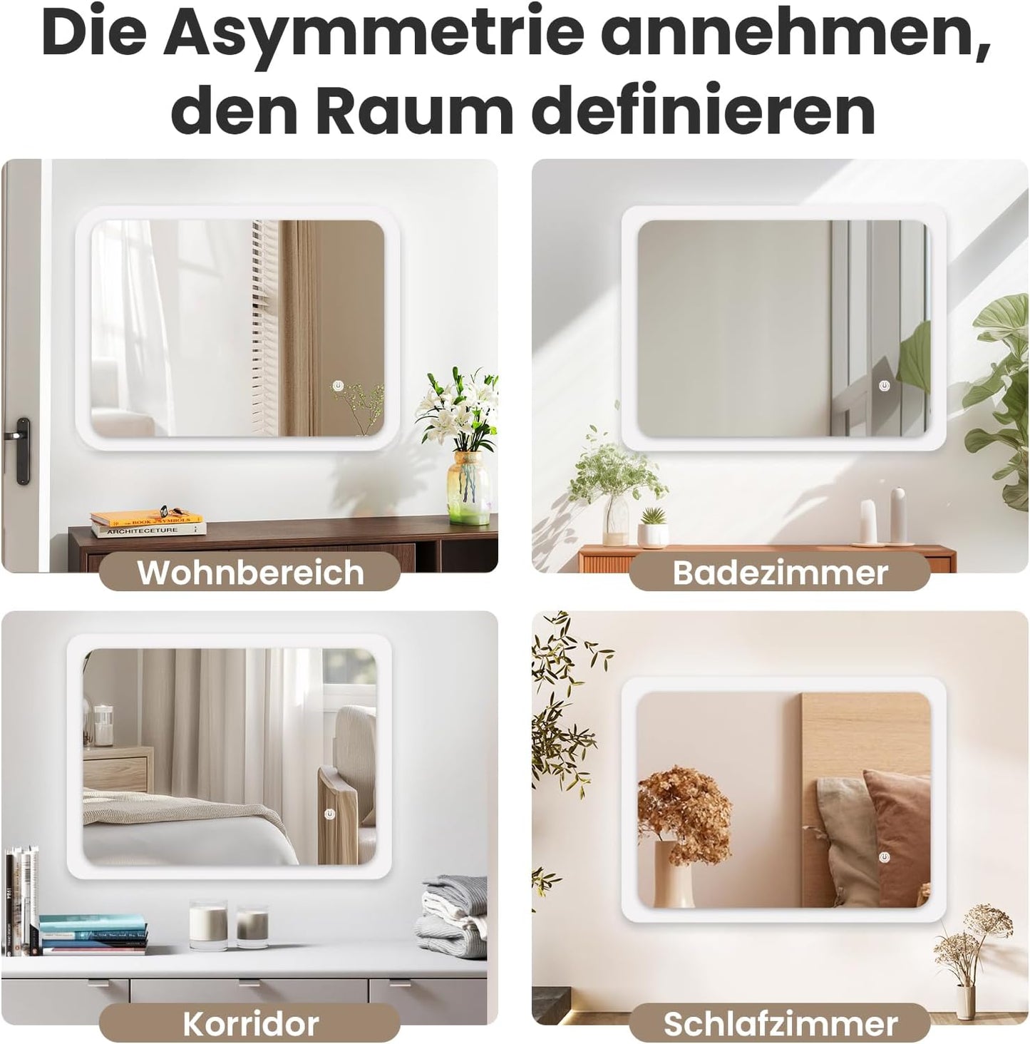 Youyijia LED bathroom Mirror with Lighting, 70 x 50 cm, Wall Mirror, Bathroom Mirror, Cool White, 6000 K, Energy-Saving Light Mirror - Carlat