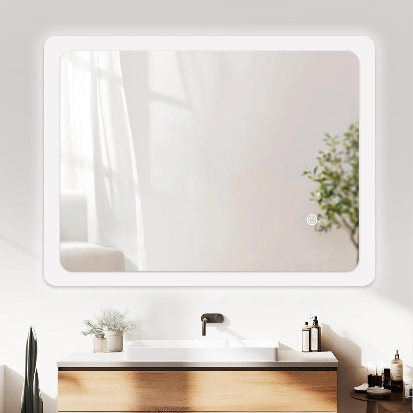 Youyijia LED bathroom Mirror with Lighting, 70 x 50 cm, Wall Mirror, Bathroom Mirror, Cool White, 6000 K, Energy-Saving Light Mirror - Carlat