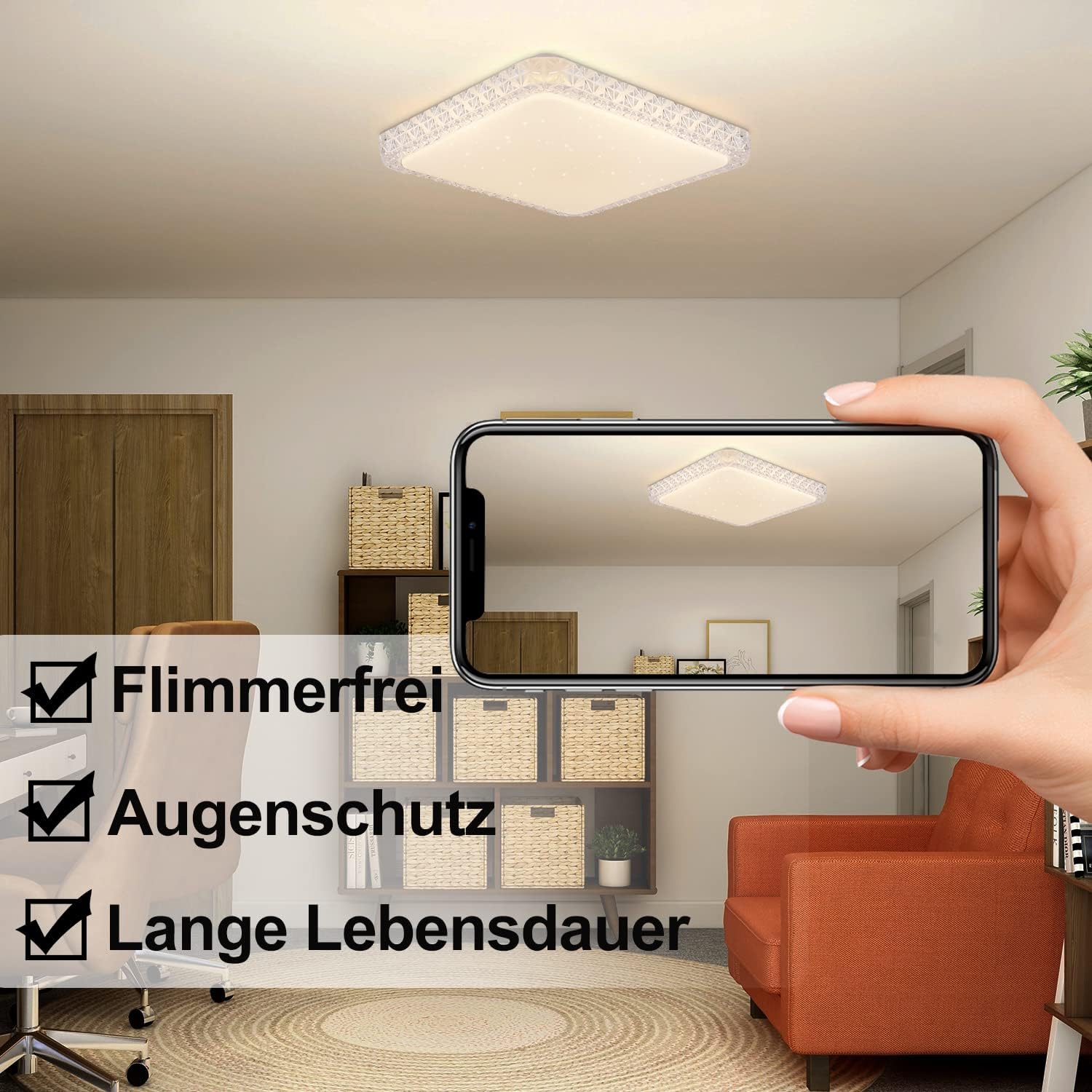 ZMH Ceiling Light LED Ceiling Light Bedroom Lamp Dimmable with Remote Control 30 cm Ceiling Lighting Crystal 32 W Kitchen Lamp Modern Hallway Lamp Square for Living Room Kitchen Hallway - Carlat