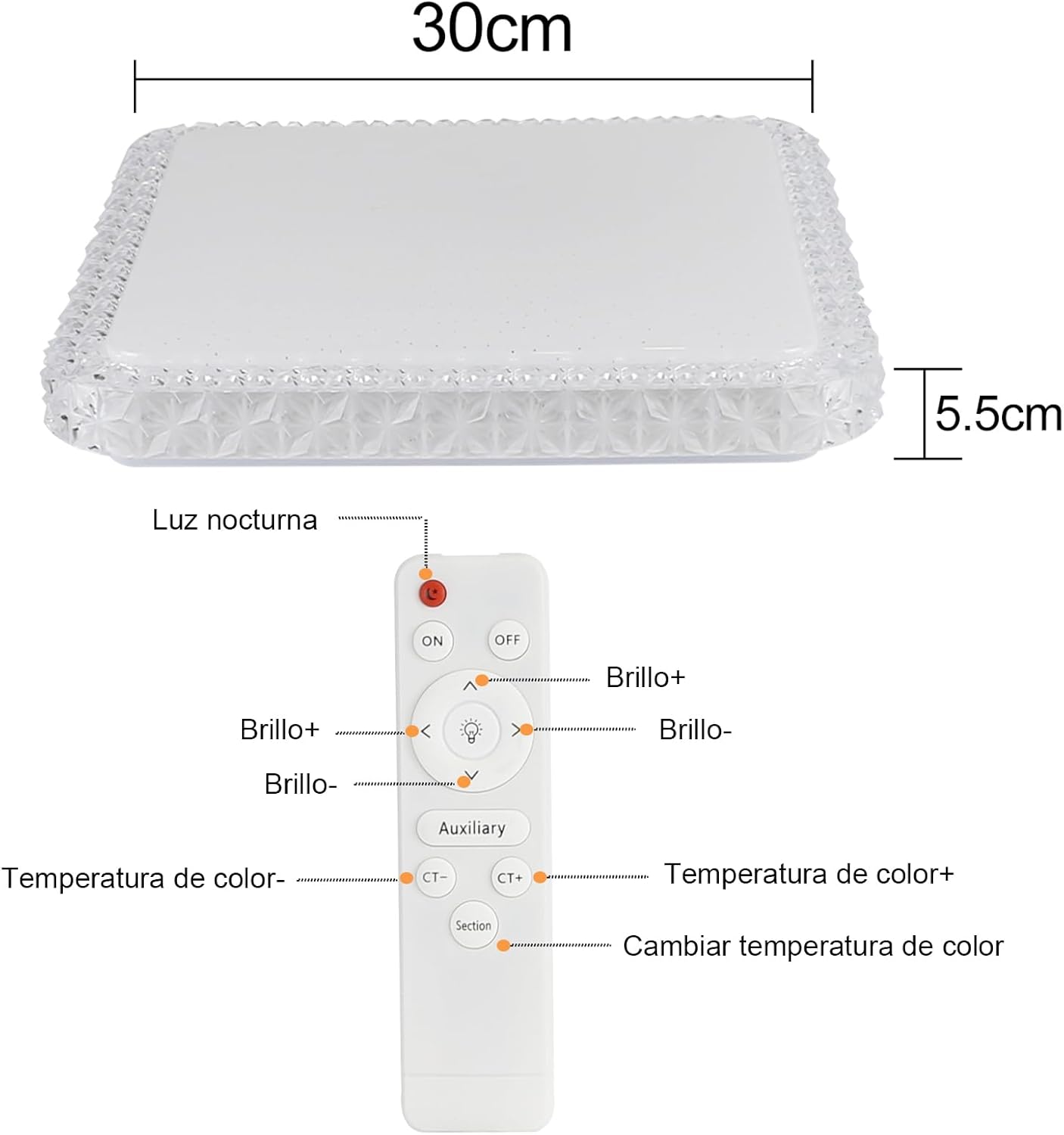 ZMH Ceiling Light LED Ceiling Light Bedroom Lamp Dimmable with Remote Control 30 cm Ceiling Lighting Crystal 32 W Kitchen Lamp Modern Hallway Lamp Square for Living Room Kitchen Hallway - Carlat