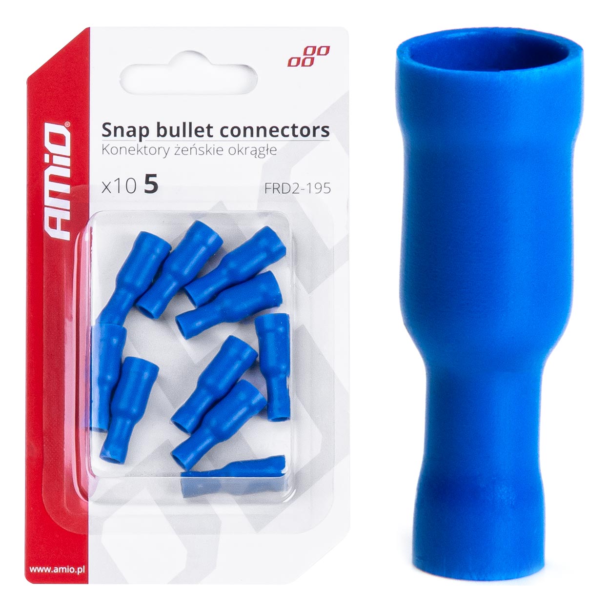 AMiO Insulated Female Round Cylindrical Connectors, 5 mm, 1.5–0.25 mm², 15 A, 10 pcs. AMIO-03075