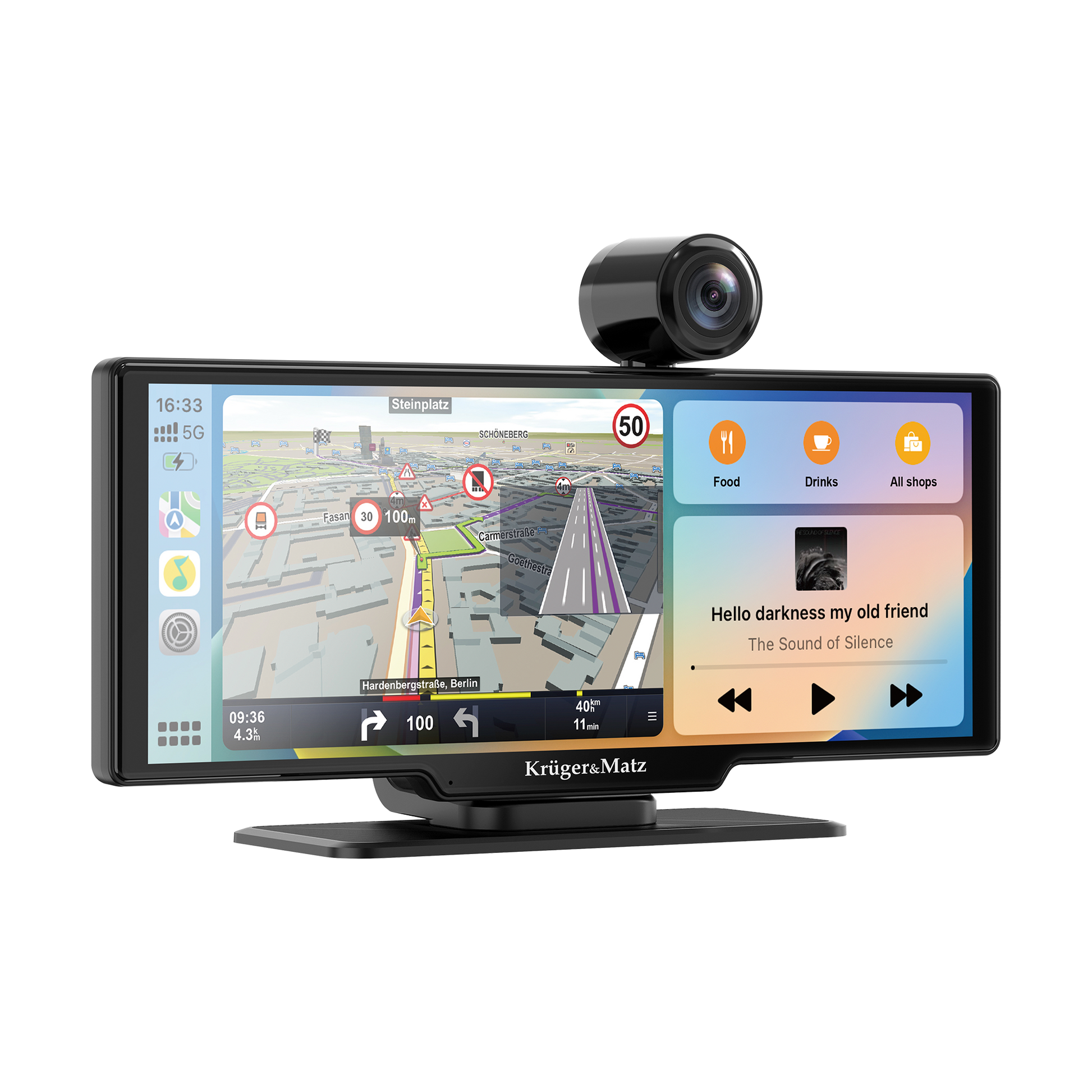 Kruger&Matz 10" Multimedia Head Unit with Android Auto and Apple CarPlay, featuring a DVR and a Kruger&amp;Matz rearview camera; – image 3