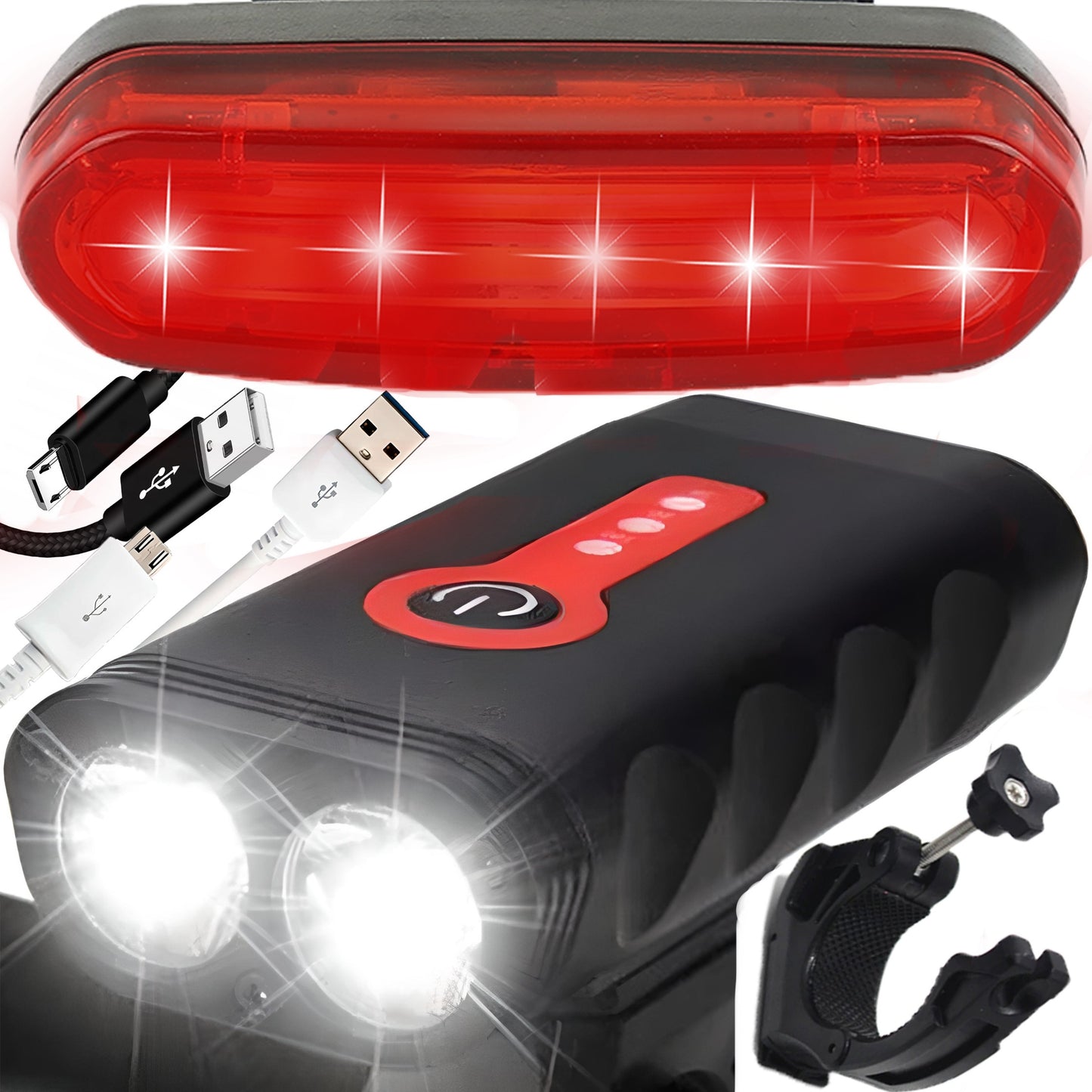 RTO Powerful 1,800-lumen LED front bike light + rear light - S103