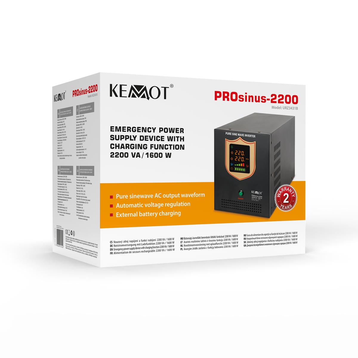 Kemot KEMOT PROsinus-2200 Uninterruptible Power Supply (UPS) — a power converter with a pure sine wave output and a charging function — 12V, 230V, 2200VA/1600W — black – image 5