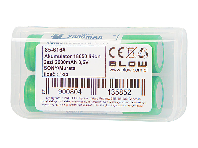 Blow "85-616# 18650 Li-ion battery, 2-pack, 2600 mAh, 3.6 V, Sony/Murata" – image 2