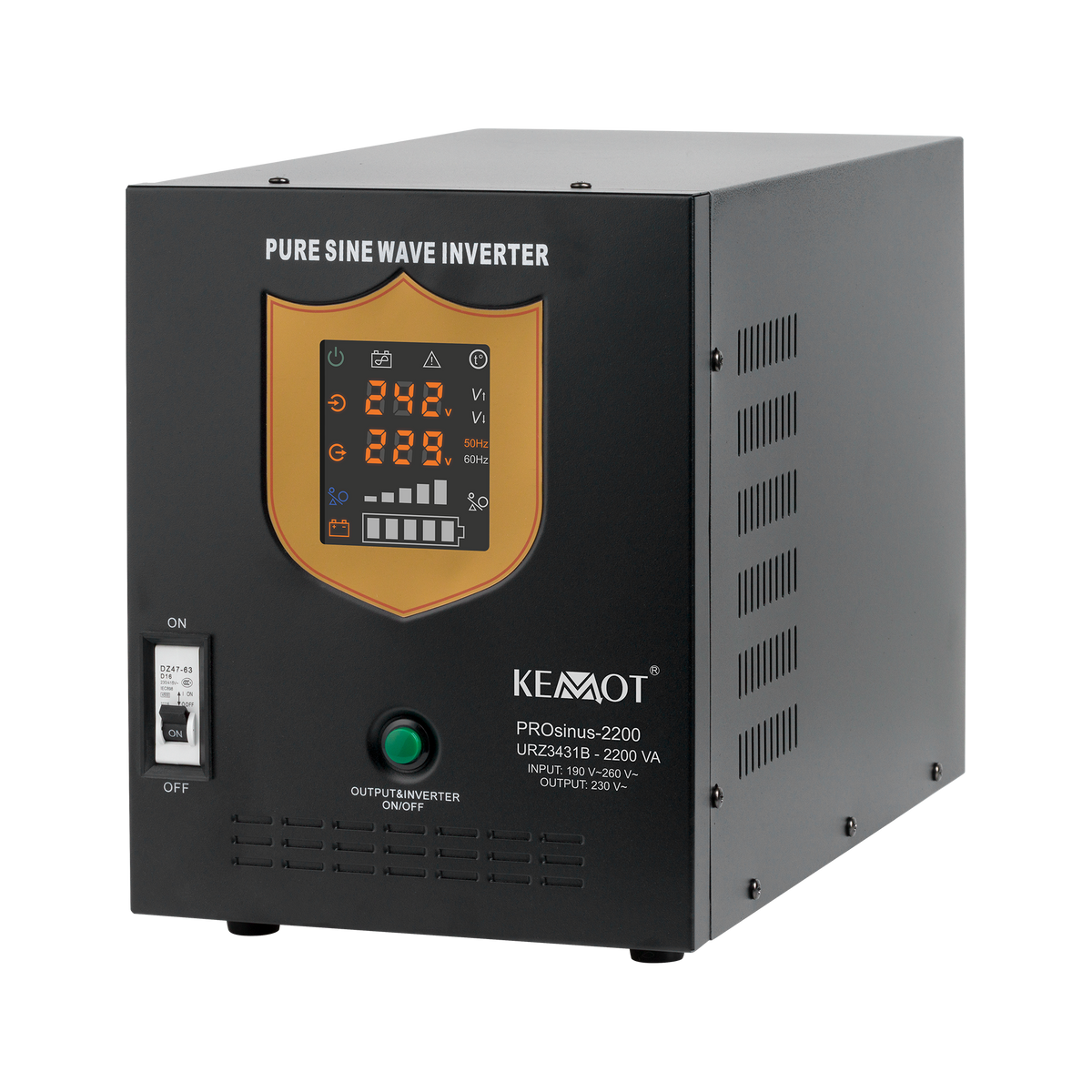 Kemot KEMOT PROsinus-2200 Uninterruptible Power Supply (UPS) — a power converter with a pure sine wave output and a charging function — 12V, 230V, 2200VA/1600W — black
