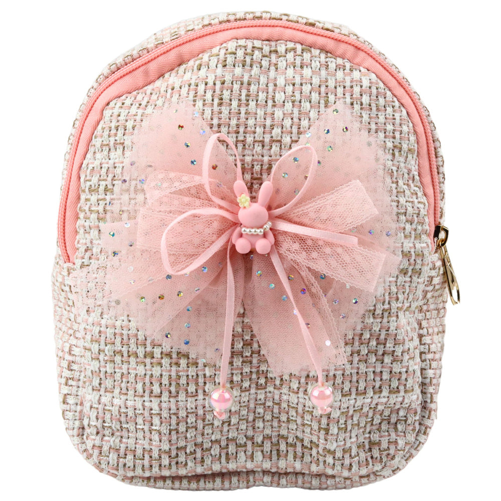 LEAN Children's Woven Backpack with Bow, Pink Bunny, 21 cm, 2 L