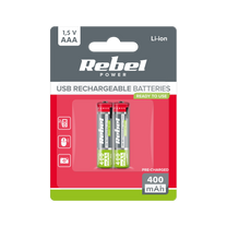 Rebel REBEL AAA Rechargeable Batteries, 400 mAh, Li-ion, 1.5V, 2 per pack, R3, Type-C connector