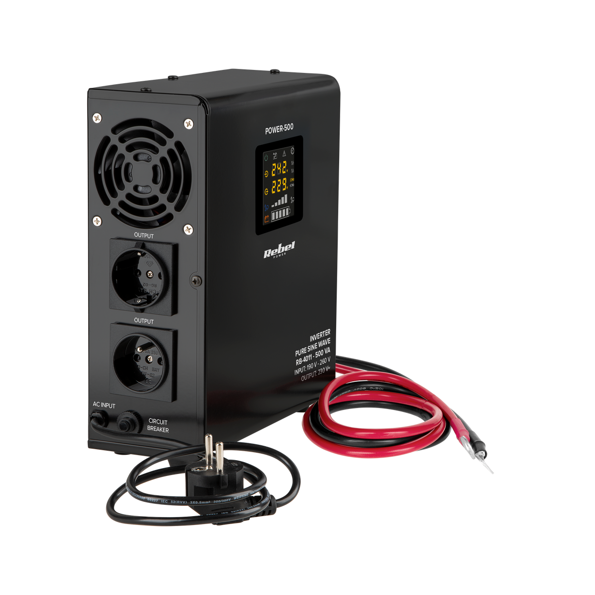 Rebel Rebel POWER-500 Wall-Mounted Emergency Power Supply - Inverter with Pure Sine Wave Output and Charging Function 12V 230V 500VA/300W – image 2