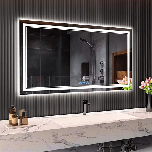 baklon Bathroom Mirror with Lighting, 120 x 70 cm, Bathroom Wall Mirror and Touch Switch, IP65 LED Mirror Bathroom with Memory Function, 3 Colour Temperatures, Horizontal/Vertical, HD Tempered Glass - Carlat