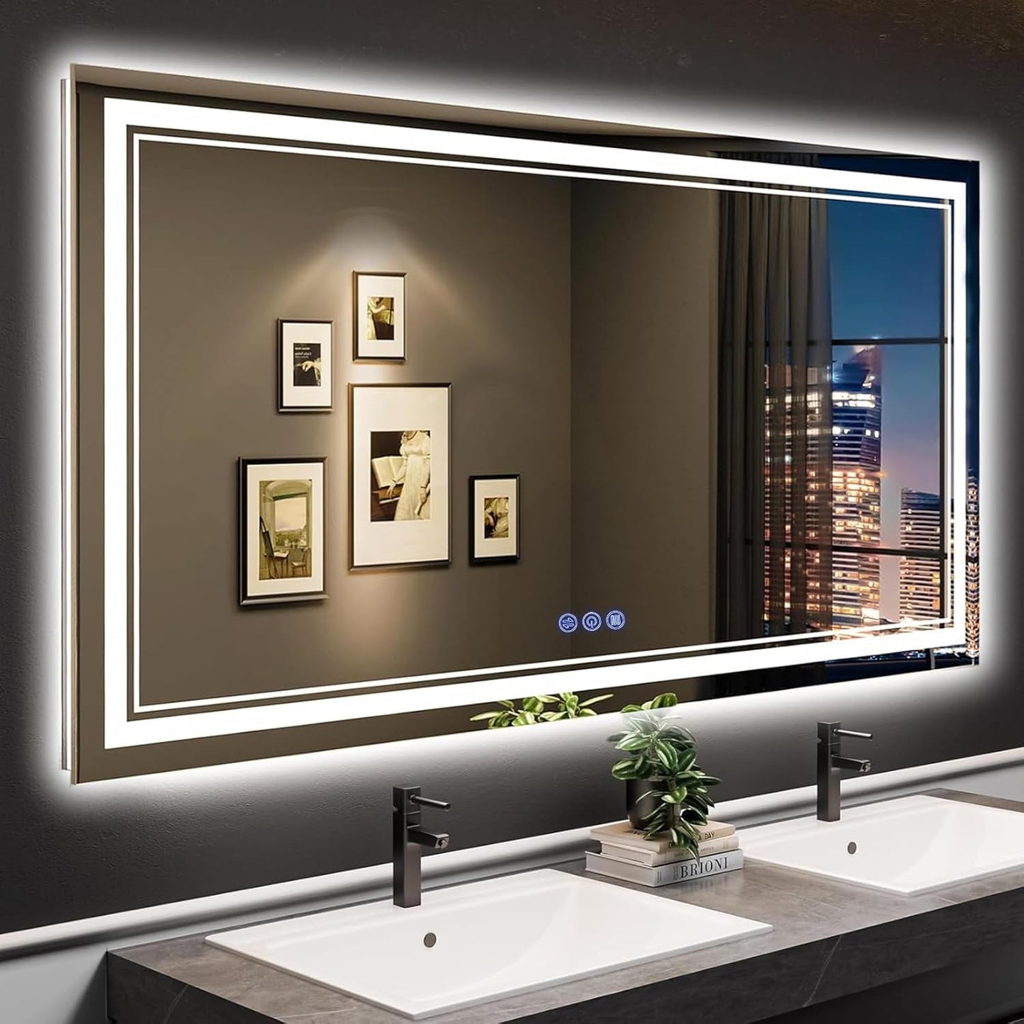 baklon Bathroom Mirror with Lighting, 120 x 70 cm, Bathroom Wall Mirror and Touch Switch, IP65 LED Mirror Bathroom with Memory Function, 3 Colour Temperatures, Horizontal/Vertical, HD Tempered Glass - Carlat