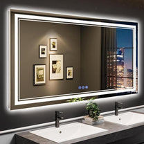baklon Bathroom Mirror with Lighting, 120 x 70 cm, Bathroom Wall Mirror and Touch Switch, IP65 LED Mirror Bathroom with Memory Function, 3 Colour Temperatures, Horizontal/Vertical, HD Tempered Glass - Carlat