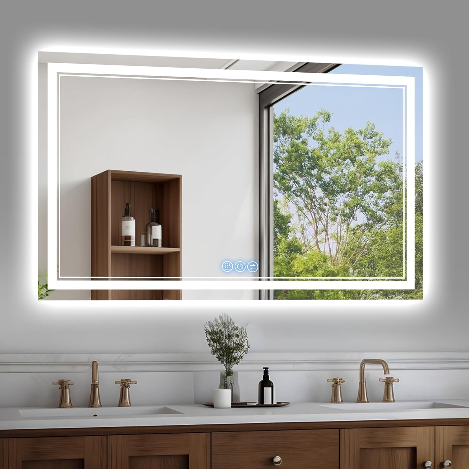 baklon Bathroom Mirror with Lighting, 120 x 70 cm, Bathroom Wall Mirror and Touch Switch, IP65 LED Mirror Bathroom with Memory Function, 3 Colour Temperatures, Horizontal/Vertical, HD Tempered Glass - Carlat