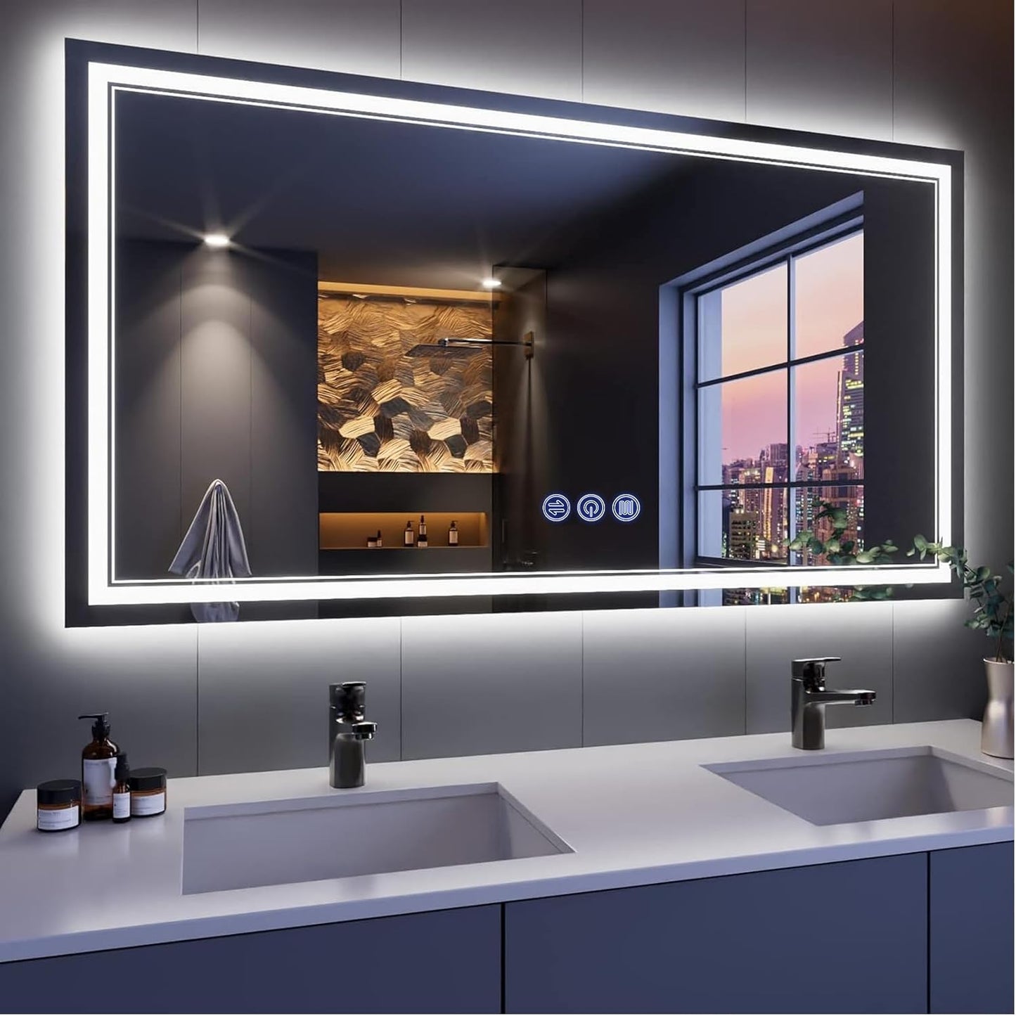 baklon Bathroom Mirror with Lighting, 120 x 70 cm, Bathroom Wall Mirror and Touch Switch, IP65 LED Mirror Bathroom with Memory Function, 3 Colour Temperatures, Horizontal/Vertical, HD Tempered Glass - Carlat