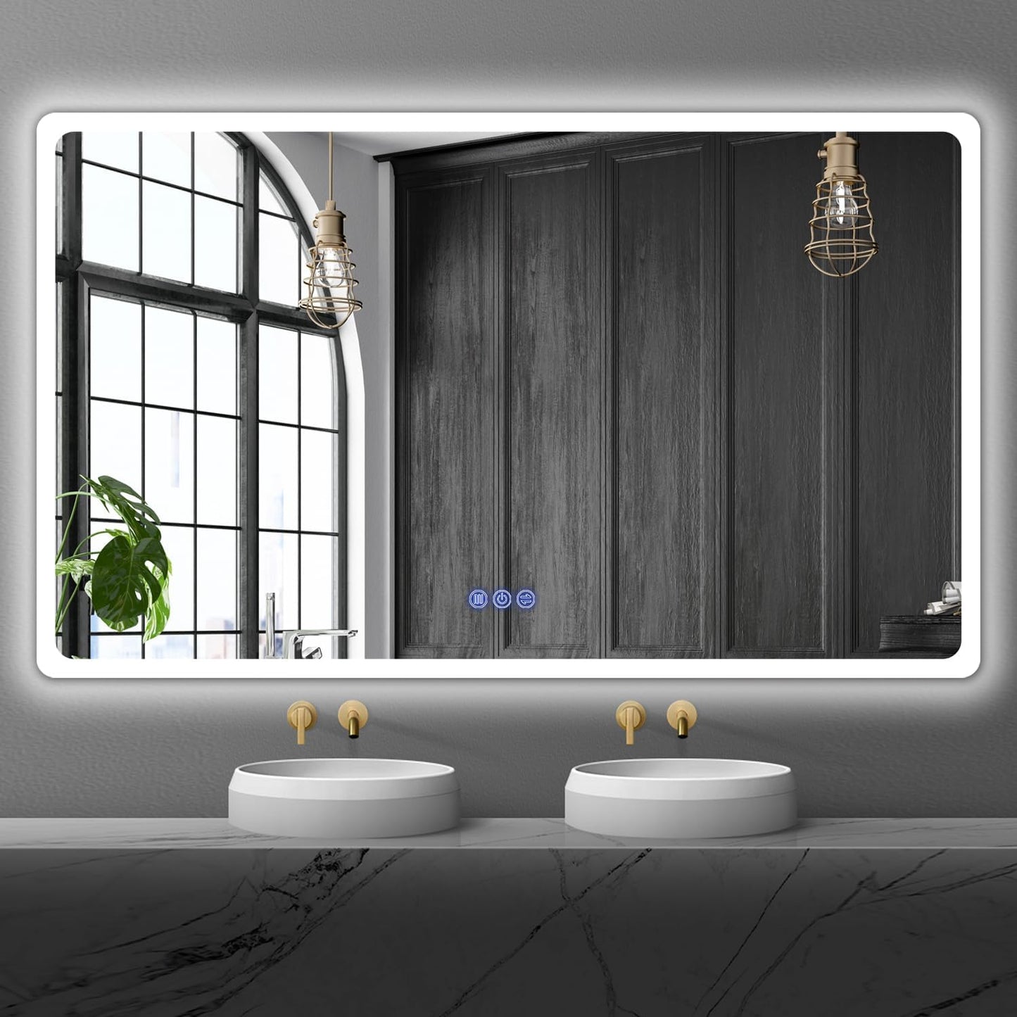 baklon Bathroom Mirror with Lighting, 120 x 70 cm, Bathroom Wall Mirror and Touch Switch, IP65 LED Mirror Bathroom with Memory Function, 3 Colour Temperatures, Horizontal/Vertical, HD Tempered Glass - Carlat
