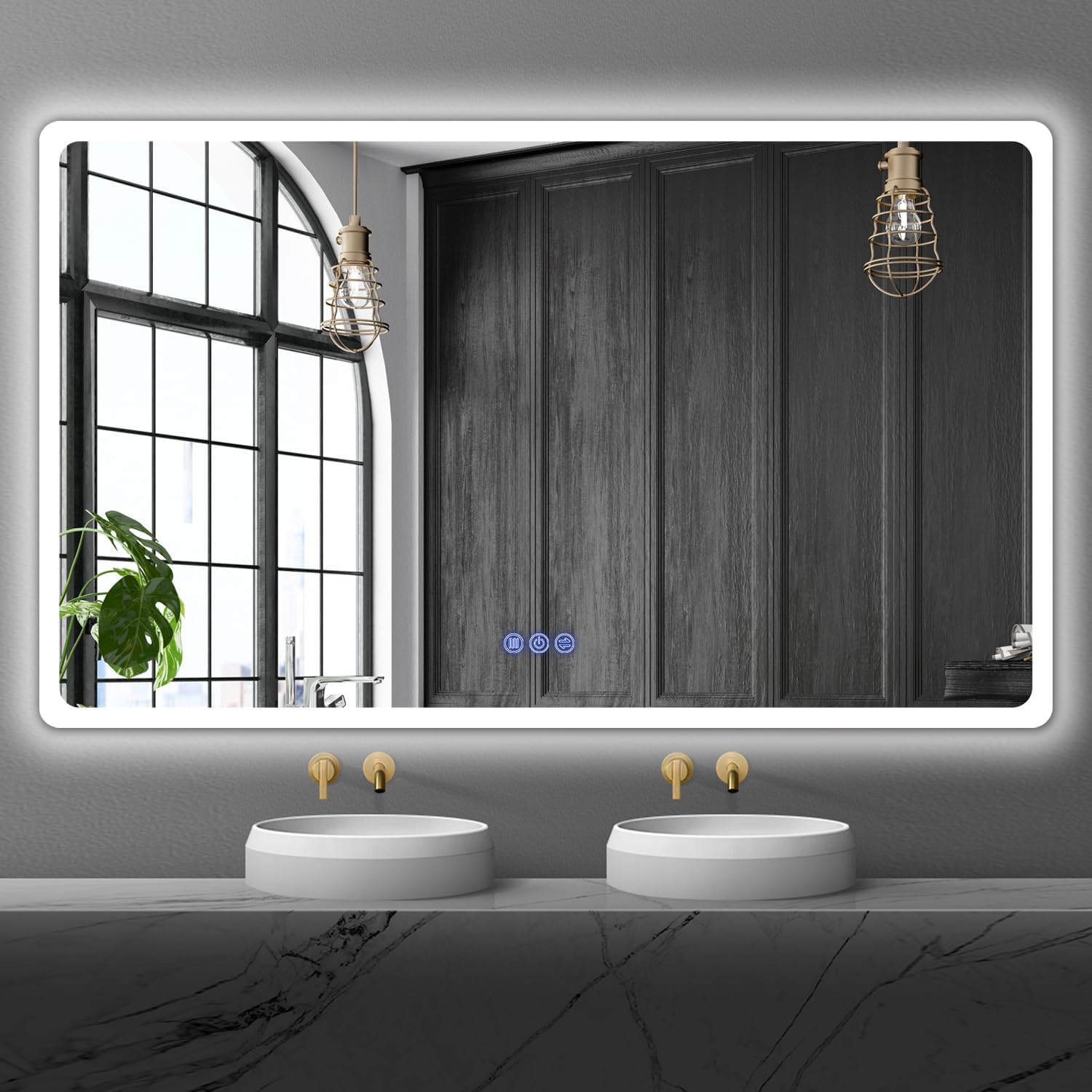 baklon Bathroom Mirror with Lighting, 120 x 70 cm, Bathroom Wall Mirror and Touch Switch, IP65 LED Mirror Bathroom with Memory Function, 3 Colour Temperatures, Horizontal/Vertical, HD Tempered Glass - Carlat