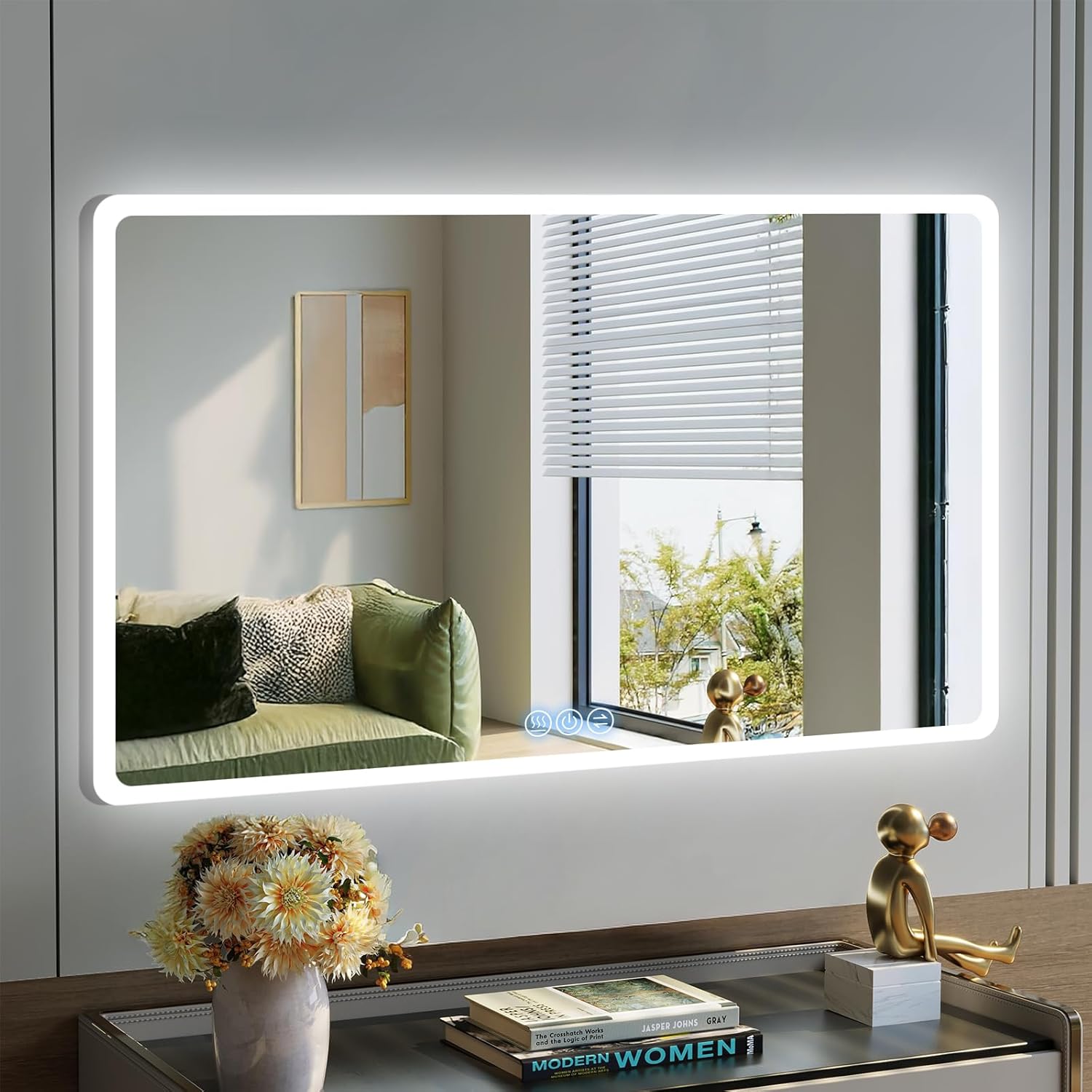 baklon Bathroom Mirror with Lighting, 120 x 70 cm, Bathroom Wall Mirror and Touch Switch, IP65 LED Mirror Bathroom with Memory Function, 3 Colour Temperatures, Horizontal/Vertical, HD Tempered Glass - Carlat