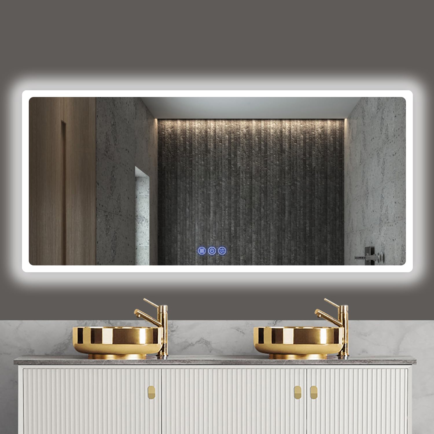 baklon Bathroom Mirror with Lighting, 120 x 70 cm, Bathroom Wall Mirror and Touch Switch, IP65 LED Mirror Bathroom with Memory Function, 3 Colour Temperatures, Horizontal/Vertical, HD Tempered Glass - Carlat