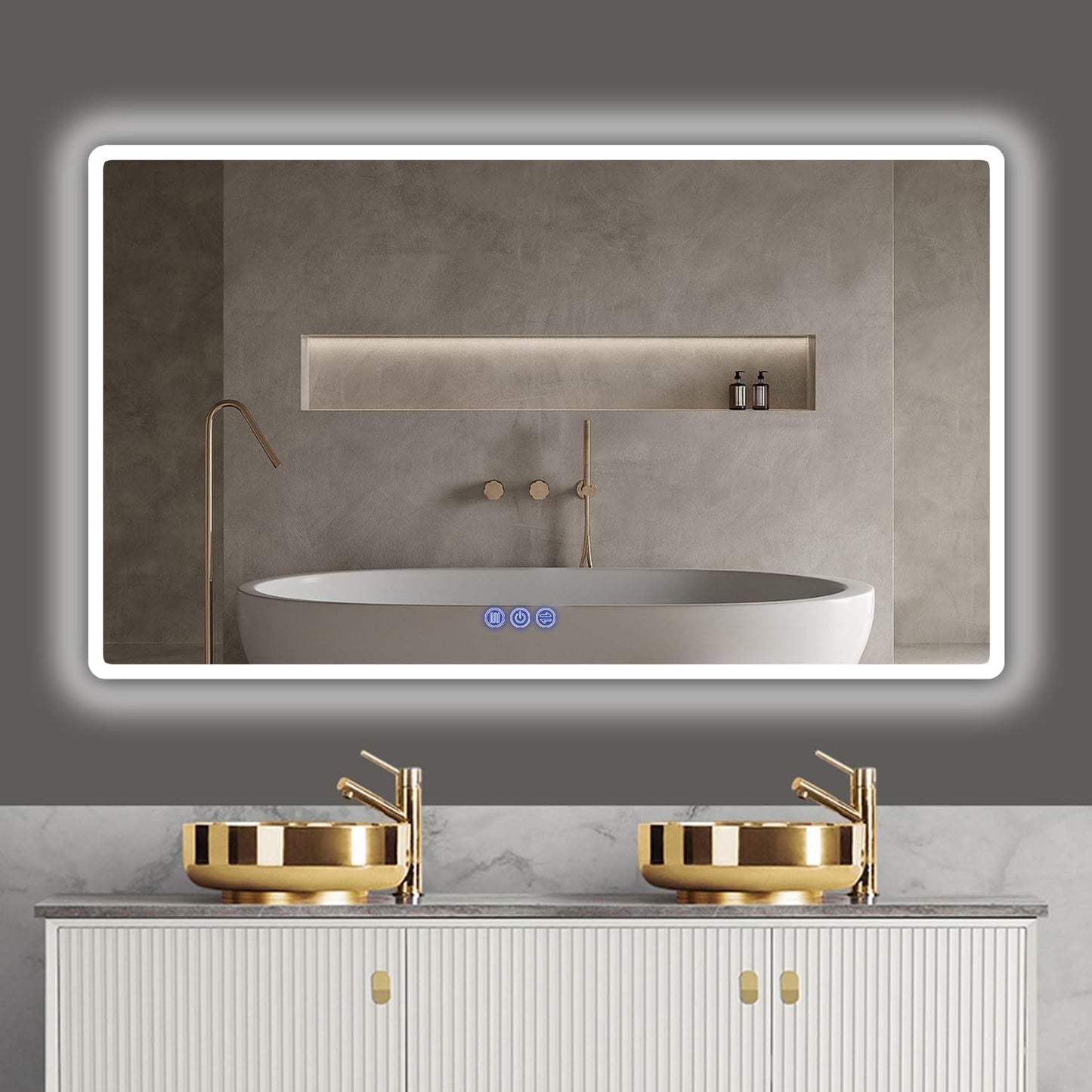 baklon Bathroom Mirror with Lighting, 120 x 70 cm, Bathroom Wall Mirror and Touch Switch, IP65 LED Mirror Bathroom with Memory Function, 3 Colour Temperatures, Horizontal/Vertical, HD Tempered Glass - Carlat