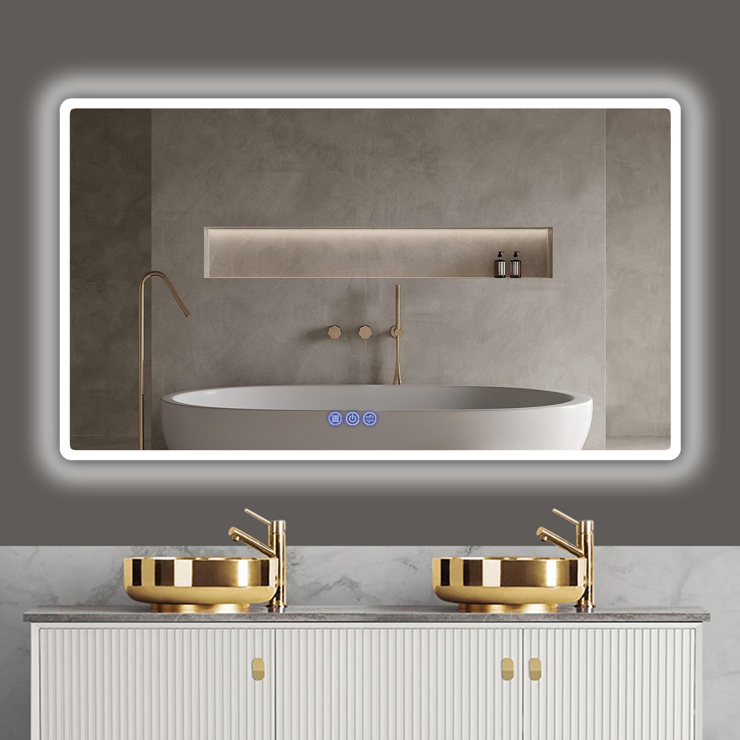 baklon Bathroom Mirror with Lighting, 120 x 70 cm, Bathroom Wall Mirror and Touch Switch, IP65 LED Mirror Bathroom with Memory Function, 3 Colour Temperatures, Horizontal/Vertical, HD Tempered Glass - Carlat