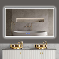 baklon Bathroom Mirror with Lighting, 120 x 70 cm, Bathroom Wall Mirror and Touch Switch, IP65 LED Mirror Bathroom with Memory Function, 3 Colour Temperatures, Horizontal/Vertical, HD Tempered Glass - Carlat