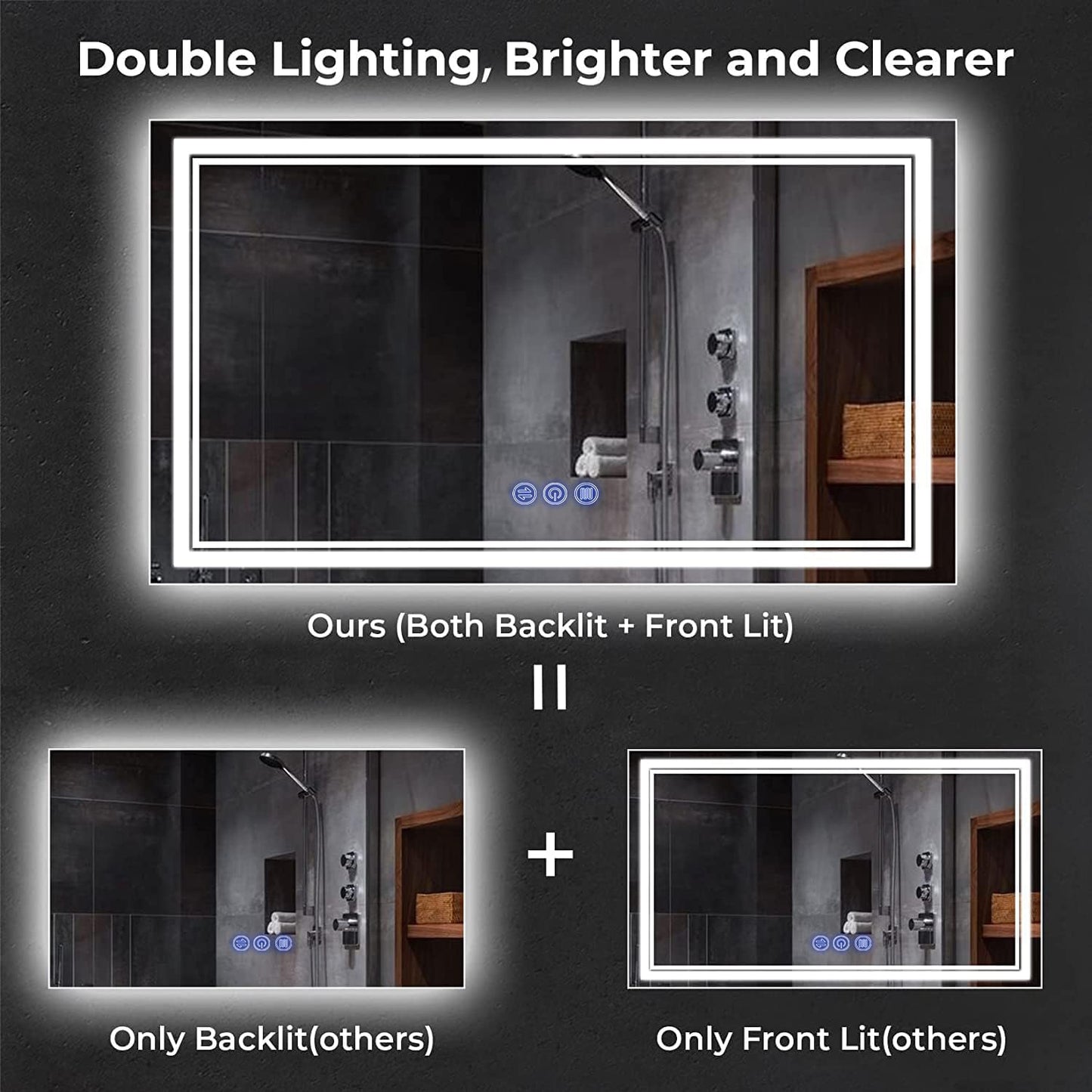 baklon Bathroom Mirror with Lighting, 120 x 70 cm, Bathroom Wall Mirror and Touch Switch, IP65 LED Mirror Bathroom with Memory Function, 3 Colour Temperatures, Horizontal/Vertical, HD Tempered Glass - Carlat