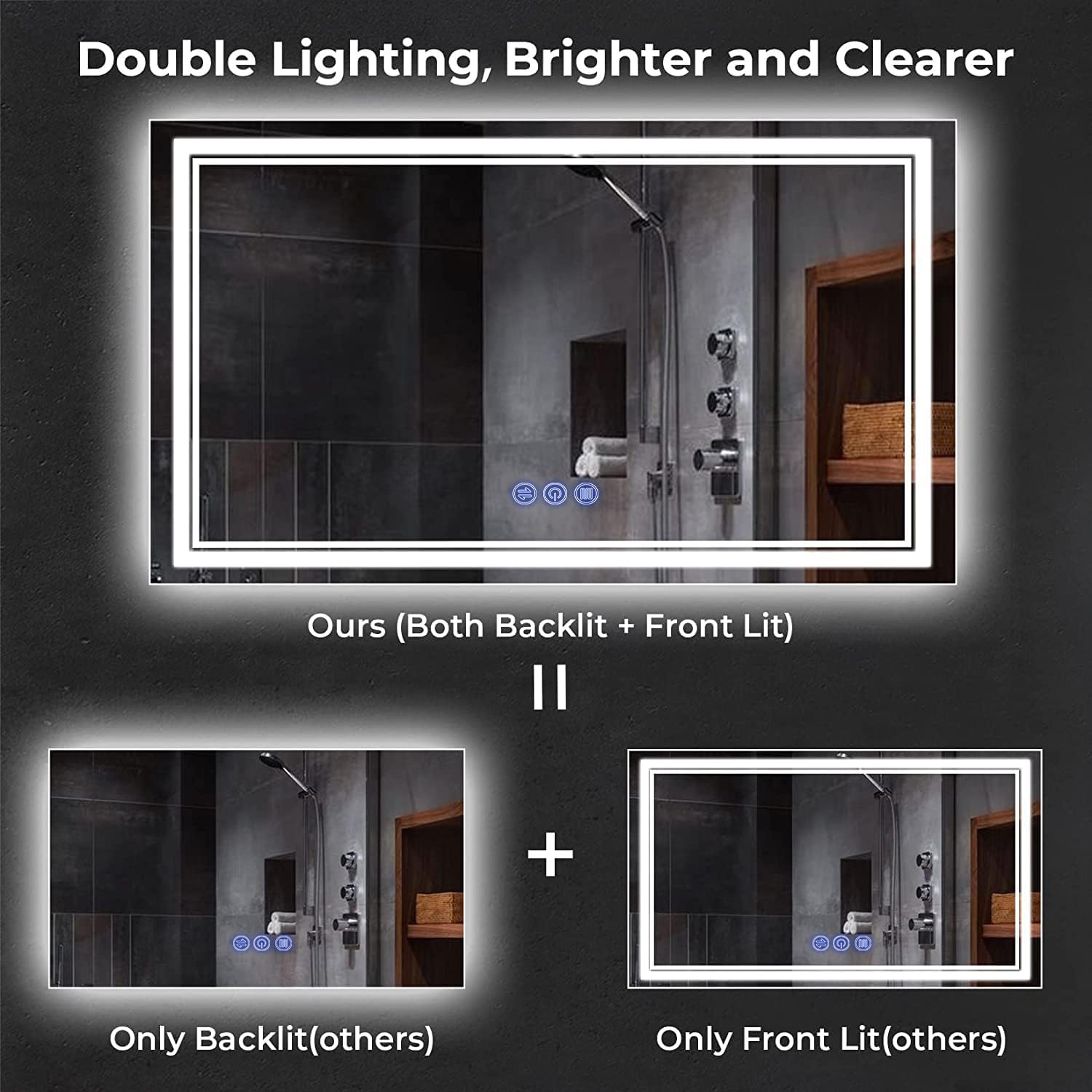 baklon Bathroom Mirror with Lighting, 120 x 70 cm, Bathroom Wall Mirror and Touch Switch, IP65 LED Mirror Bathroom with Memory Function, 3 Colour Temperatures, Horizontal/Vertical, HD Tempered Glass - Carlat