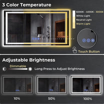 baklon Bathroom Mirror with Lighting, 120 x 70 cm, Bathroom Wall Mirror and Touch Switch, IP65 LED Mirror Bathroom with Memory Function, 3 Colour Temperatures, Horizontal/Vertical, HD Tempered Glass - Carlat