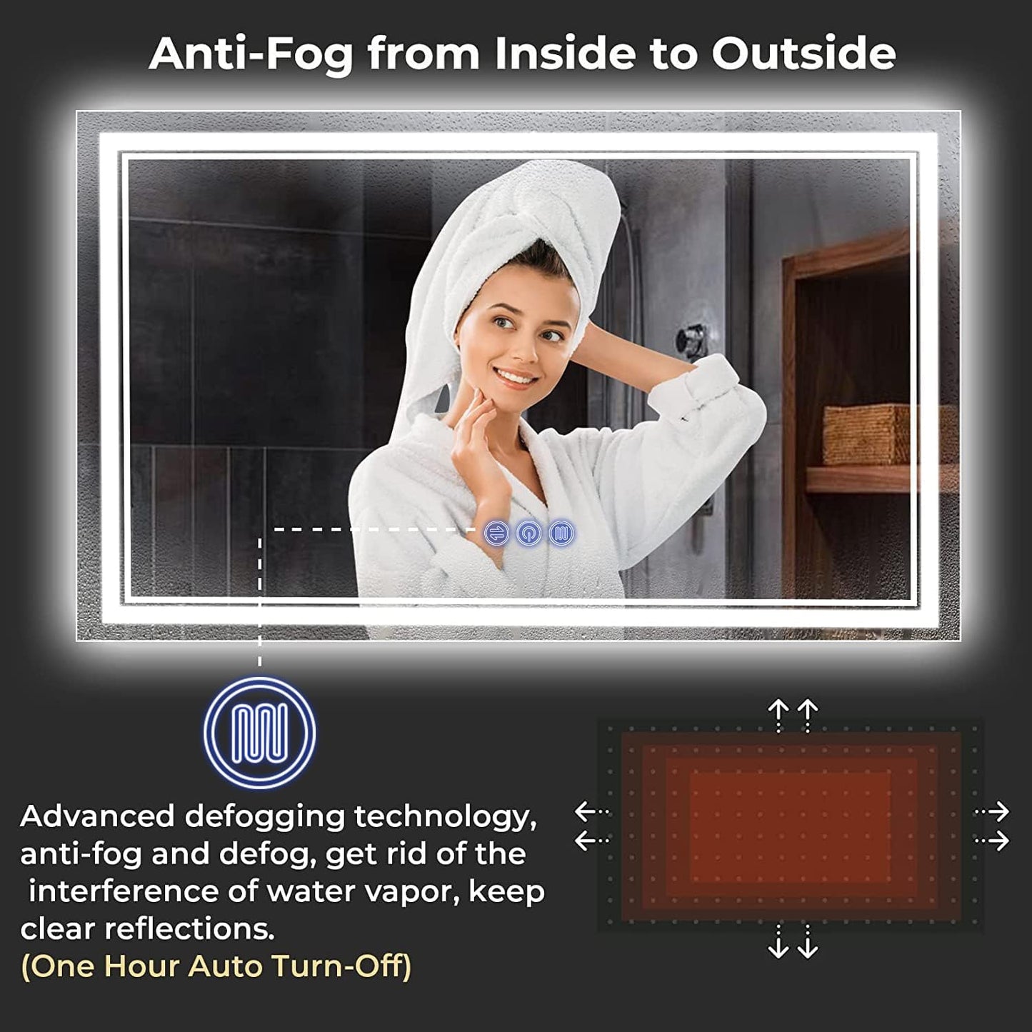 baklon Bathroom Mirror with Lighting, 120 x 70 cm, Bathroom Wall Mirror and Touch Switch, IP65 LED Mirror Bathroom with Memory Function, 3 Colour Temperatures, Horizontal/Vertical, HD Tempered Glass - Carlat
