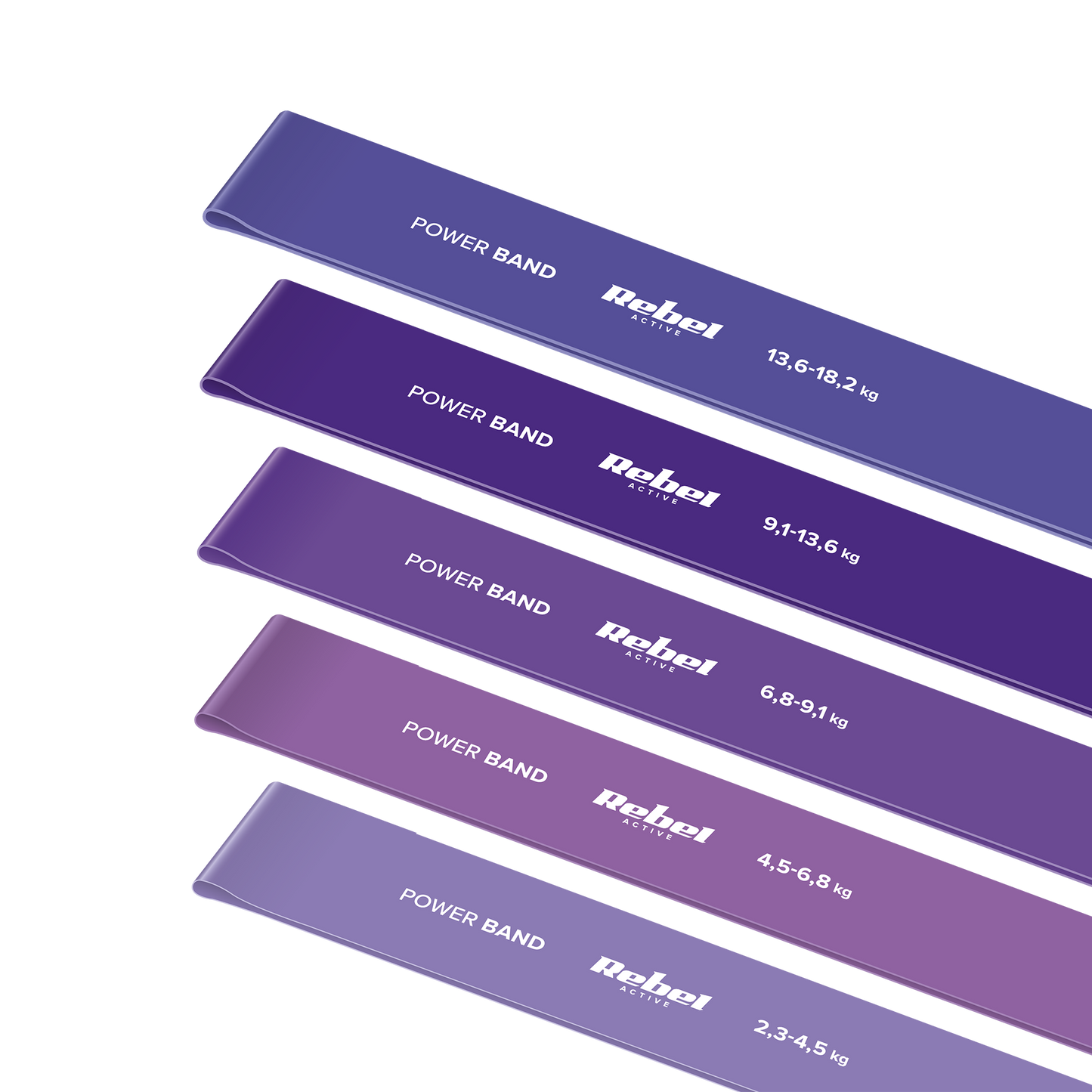 Rebel Latex Exercise Band Set - Mini Band L, 2.3–18.2 kg, 5 bands, purple, REBEL ACTIVE – image 2