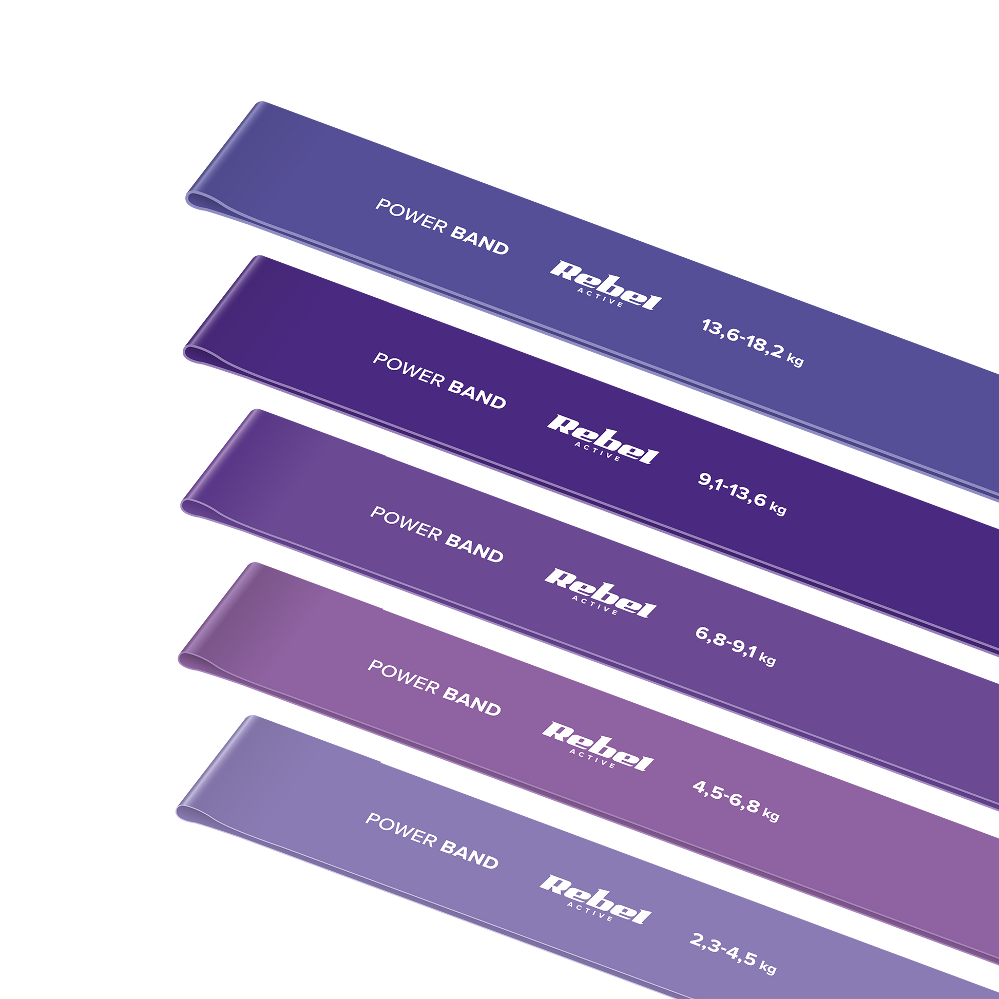 Rebel Latex Exercise Band Set - Mini Band L, 2.3–18.2 kg, 5 bands, purple, REBEL ACTIVE – image 2
