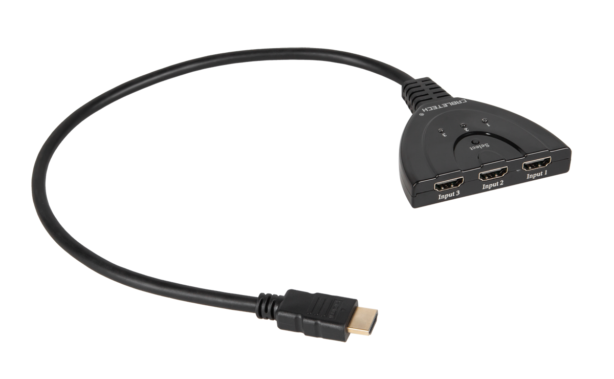 LP HDMI switch connector on a cable with 1 output and 2 inputs
