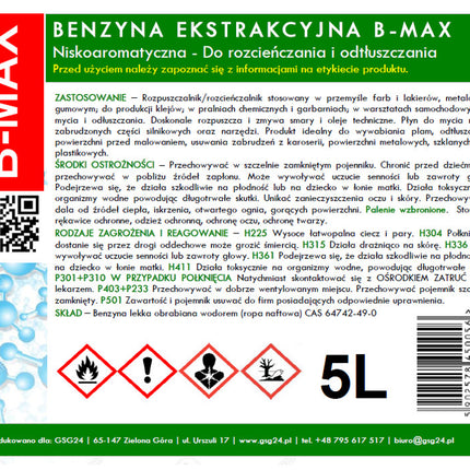 Gasoline extract odourless B-MAX 5L