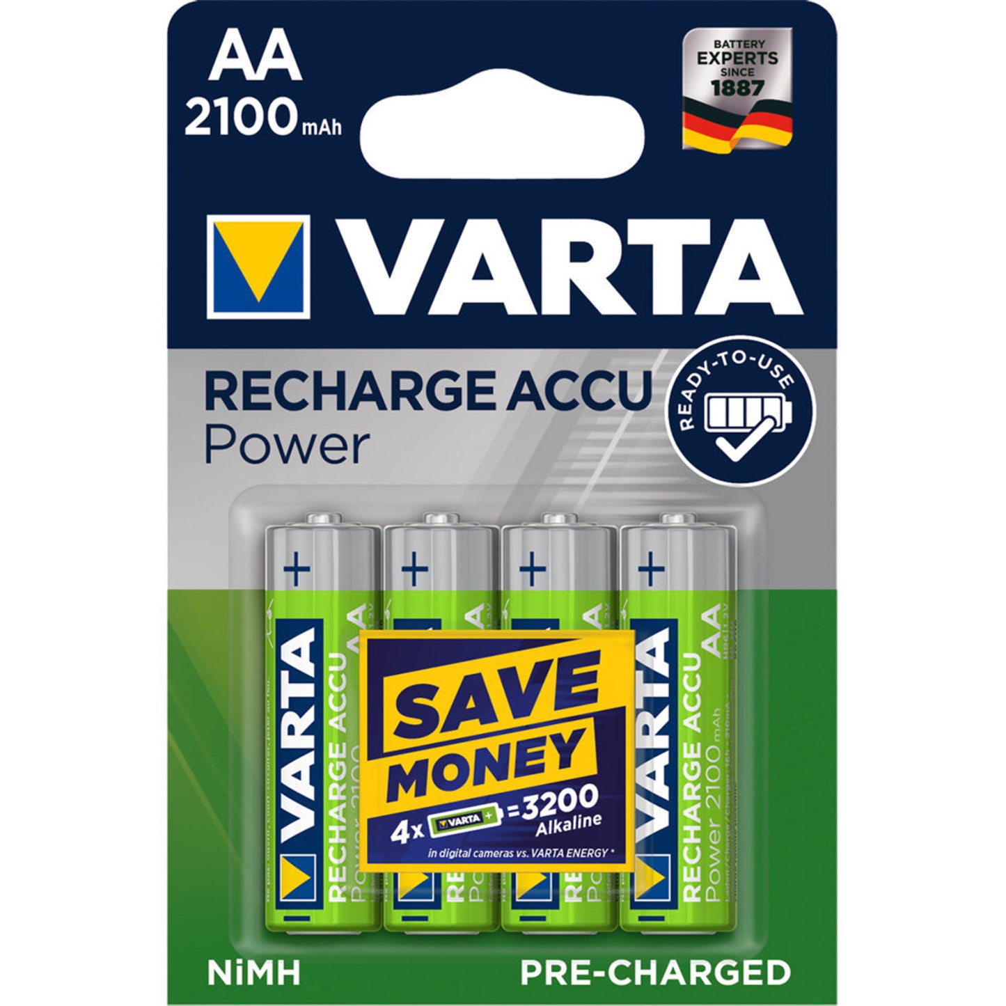 Varta 4 R-06 R06 AA 1.2V 2100mAh Varta Ready2use Rechargeable Batteries