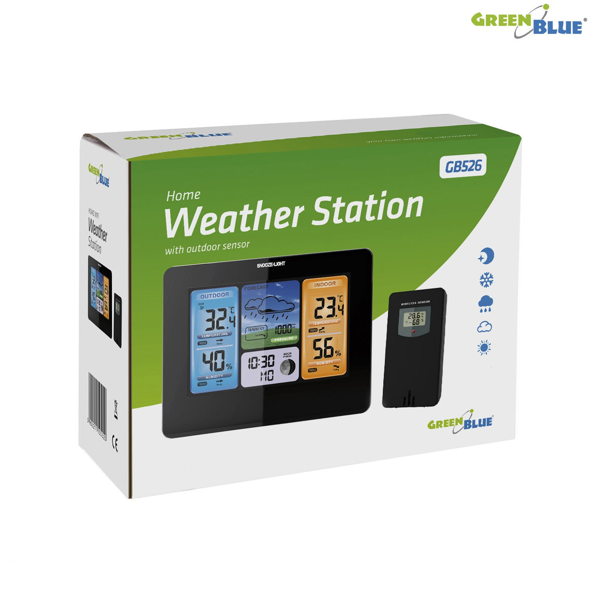 GreenBlue GreenBlue Wireless Weather Station, Color Display, with DCF System and Moon Phases, GB526 – image 3