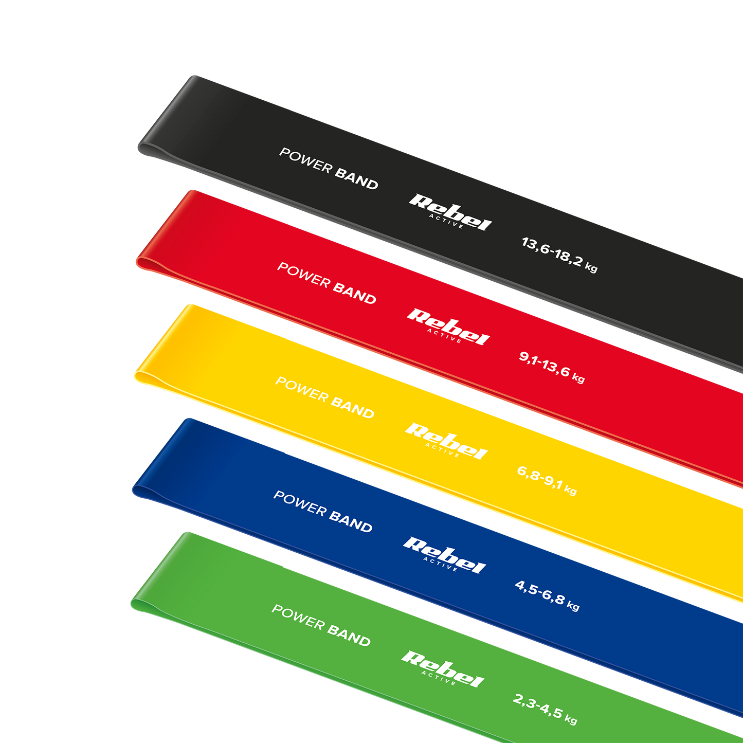 Rebel Latex Exercise Band Set - Mini Band L, 2.3–18.2 kg, 5 bands, assorted colors, REBEL ACTIVE – image 2