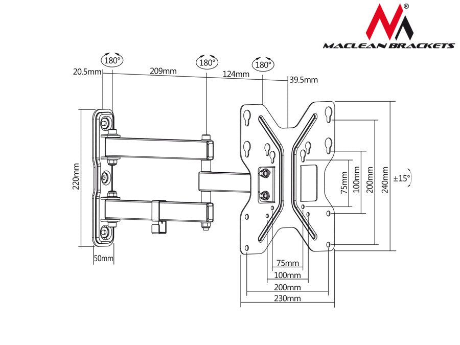 Maclean Maclean TV Mount / Bracket, max VESA 600x400, 37-80", 55 kg, MC-605N – image 16