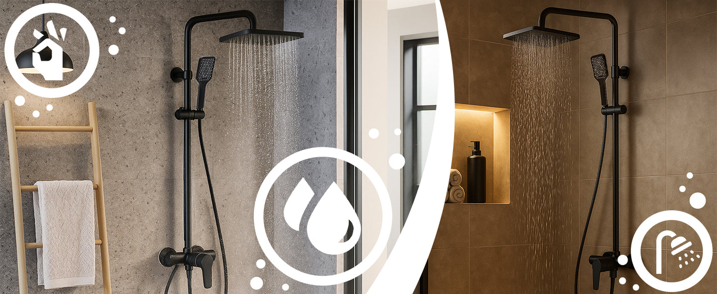 RTO Rain Shower Set, Black, Shower Head, Handheld Shower, Wall-Mounted - or1112 – image 3