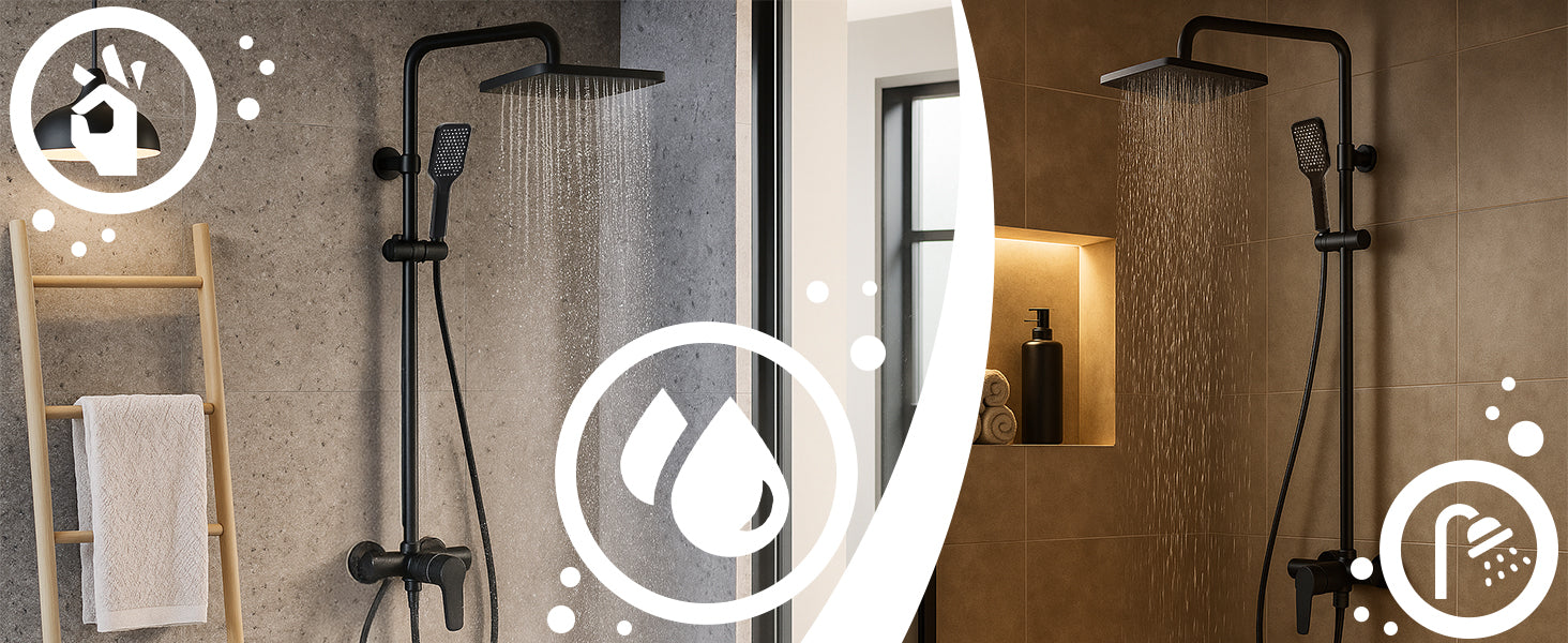 RTO Rain Shower Set, Black, Shower Head, Handheld Shower, Wall-Mounted - or1112 – image 3