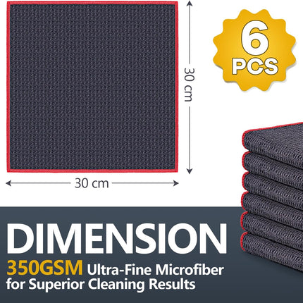 Set of six ultra-fine microfiber cloths with dimensions and weight information.