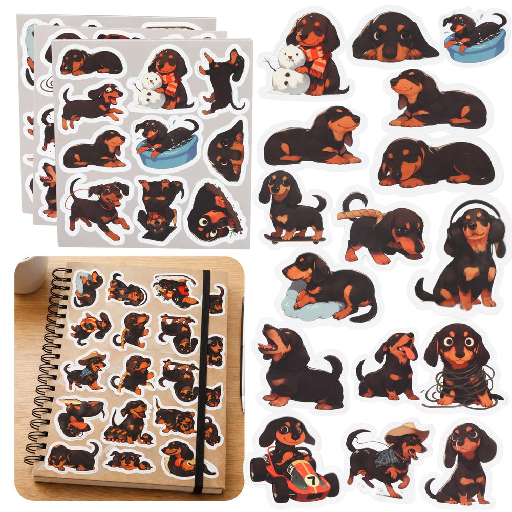 LEAN TOYS Stickers – Dachshund Sticker Set for Decorating—Various Designs, 54 Pieces