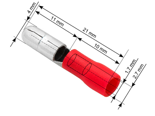 Blow Connectors – 43-044# Insulated connector, 4.0/21 mm plug, red, 100 pcs.