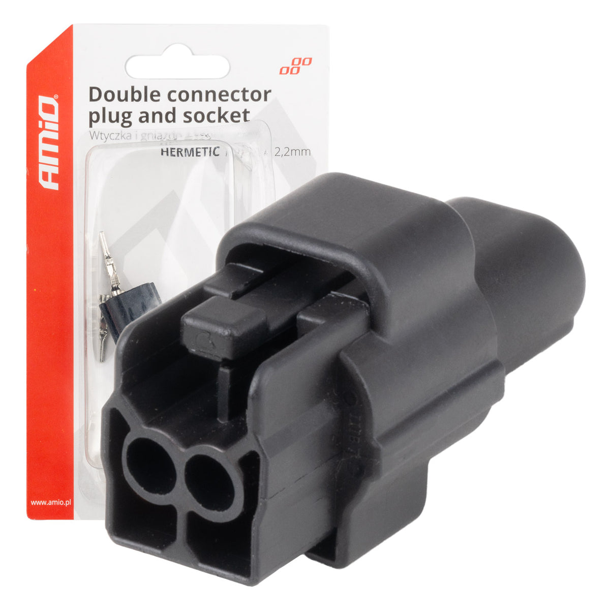 AMiO Connectors – Waterproof Electrical Connector, 2-Pin Set, 2.2 mm, amio-04346