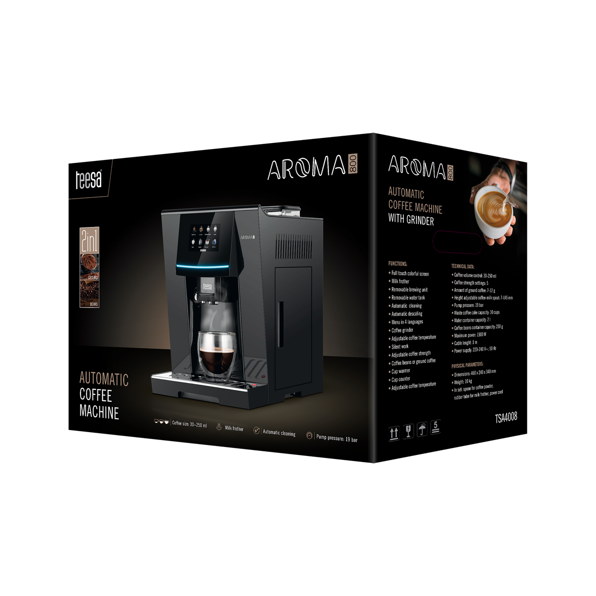 Teesa Coffee Makers – TEESA AROMA 800 Automatic Coffee Maker with Grinder – image 6