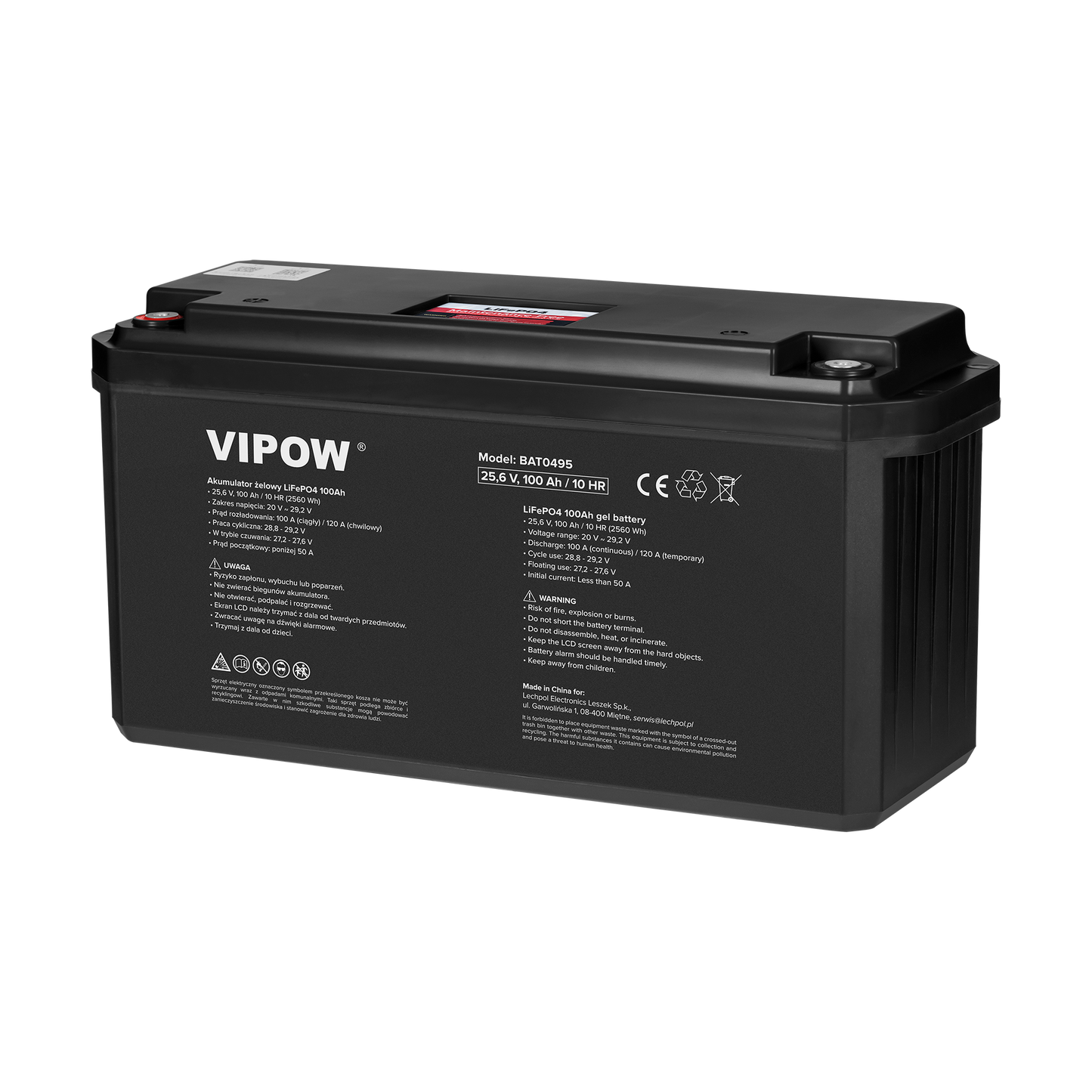 Vipow Gel batteries – 100Ah 25.6V LiFePO4 Battery with BMS