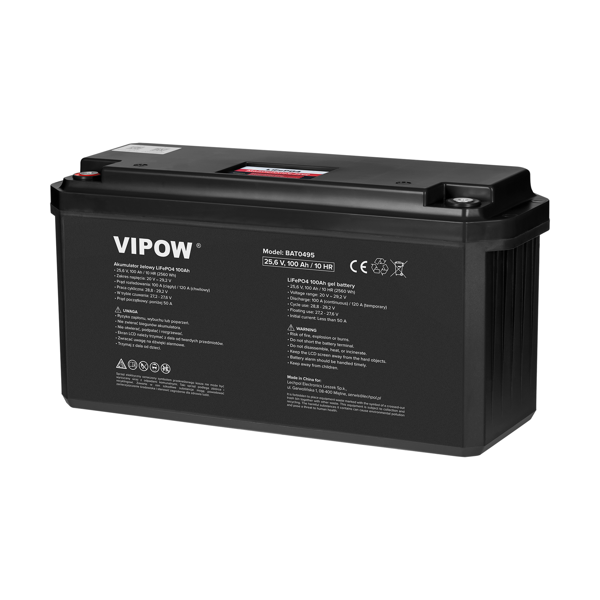 Vipow Gel batteries – 100Ah 25.6V LiFePO4 Battery with BMS